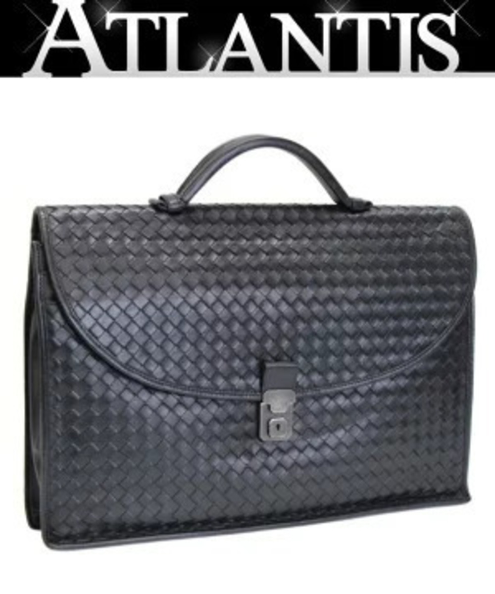 Bottega Veneta Intrecciato Business Bag Briefcase Leather Black